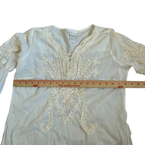 Soft Surroundings Off white Cream Embroidered Tunic Top M - Picture 7 of 11